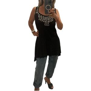 INC Black Studded Racerback Asymmetrical Top.Size S